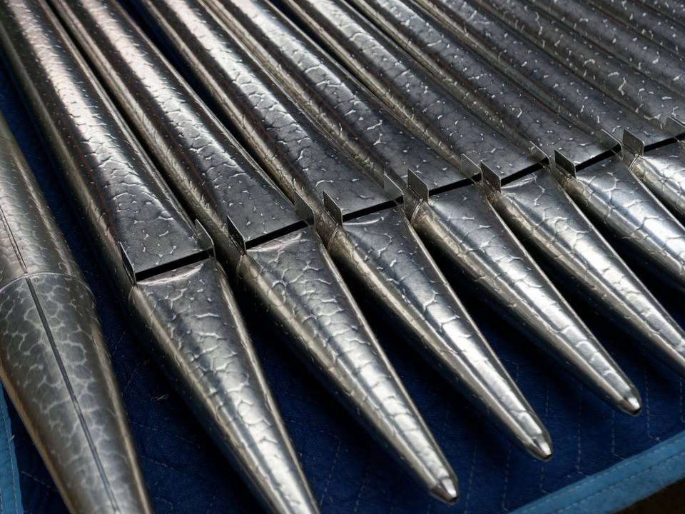 Celeste pipes fresh from the pipemaker