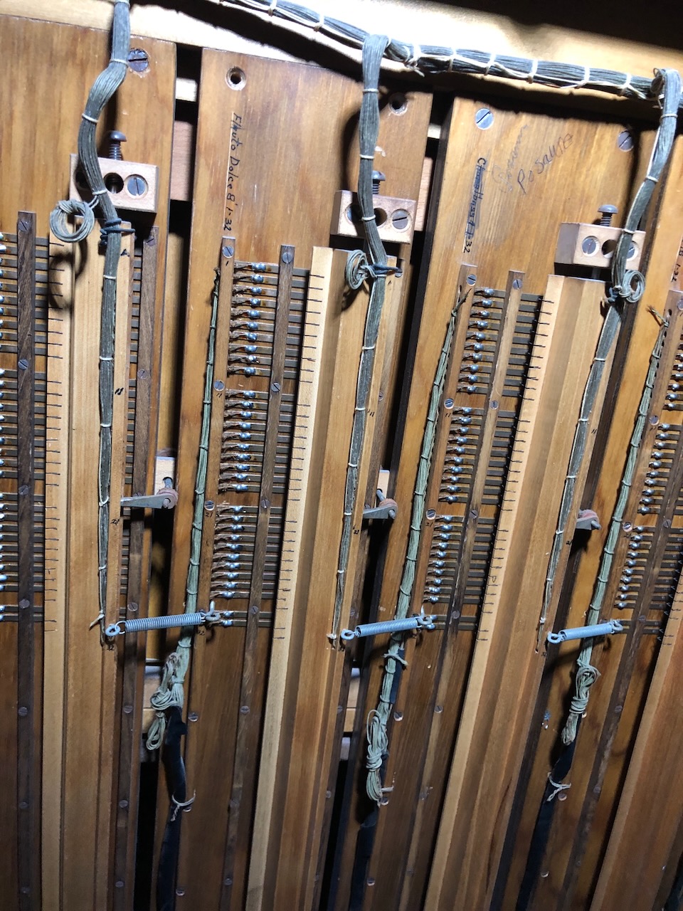 View of electro-pneumatic switches of the organ system